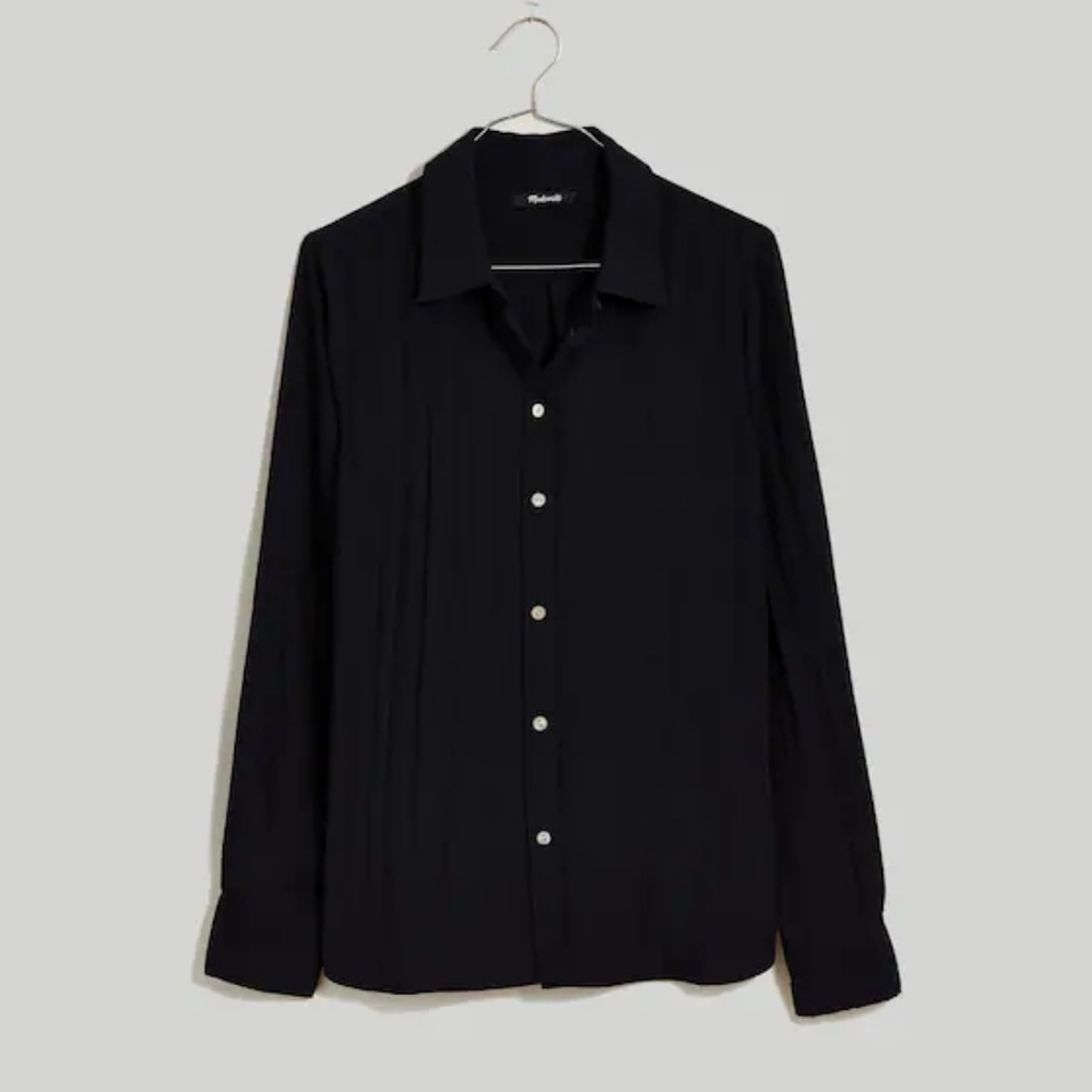 NWT Madewell Black Crinkly Button Down Shirt, Small